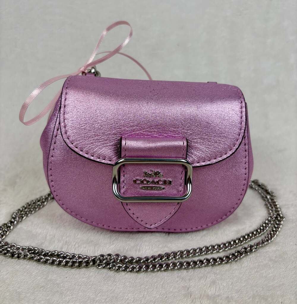 Coach Morgan Card Case on a Chain in Metallic Lilac Smooth Leather
